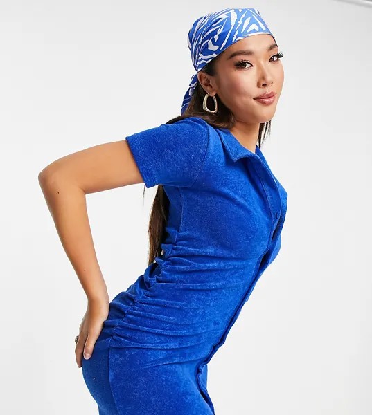 Эксклюзивное махровое пляжное платье мини синего цвета со сборками New Girl СOrder-Голубой
