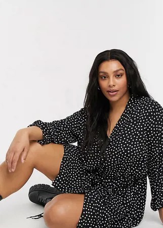 Однотонное платье мини в горошек на пуговицах с рюшами на талии ASOS DESIGN Curve-Многоцветный