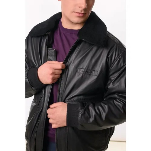 Кожаная куртка YIERMAN, размер 52, черный