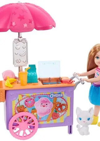 Игровой набор Barbie Клуб Челси Магазин Кафе с тележкой и аксессуарами, 14 см, GHV76