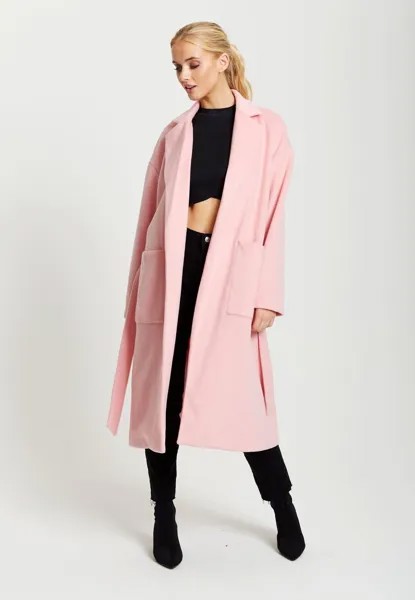 Длинное пальто с поясом розового цвета Liquorish, розовый