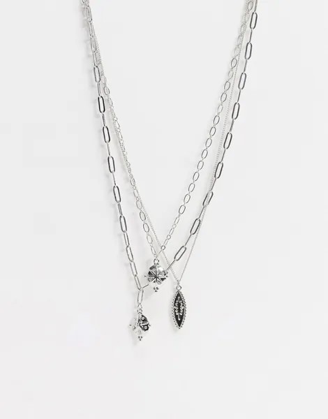 Серебристое ожерелье из цепочек Pieces-Серебряный
