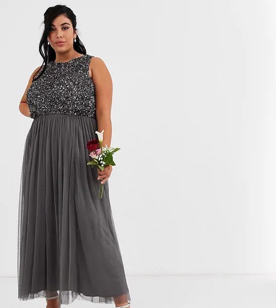 Темно-серое платье 2 в 1 с пайетками Maya Plus - bridesmaid-Серый