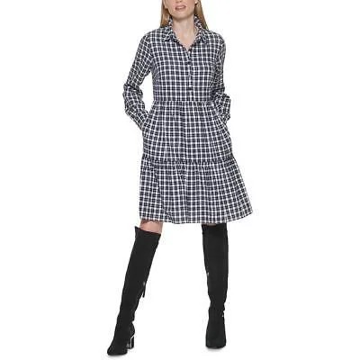 Женское черно-белое многоярусное платье-рубашка в хлопковую клетку Jessica Howard 14 BHFO 9015