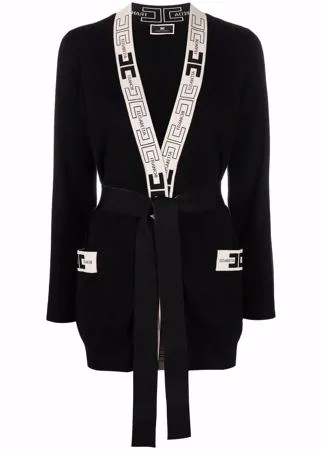 Elisabetta Franchi logo band belted cardi-coat