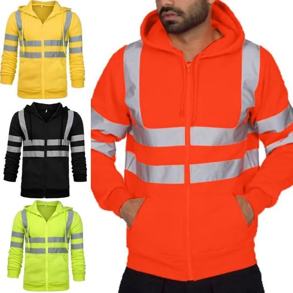 HI VIZ VIS Светоотражающая куртка Мужчины Дорожная работа Высокая видимость Пуловер Толстовки с длинным рукавом Повседневное пальто