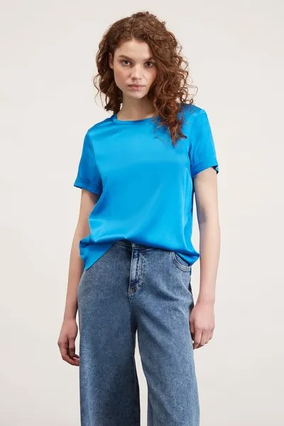 Атласная блузка с короткими рукавами Motivi, синий