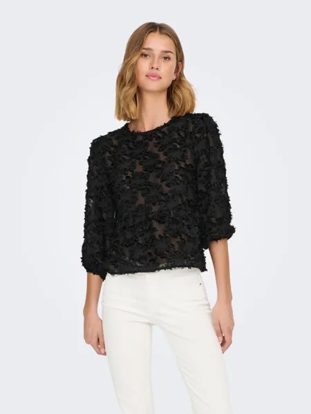 Блуза JACQUELINE de YONG Elegante 3/4 ASrm Mesh Blumen Shirt JDYKING, черный