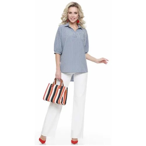 Блуза  DS, повседневный стиль, прямой силуэт, укороченный рукав, в полоску, размер 44, голубой, серый
