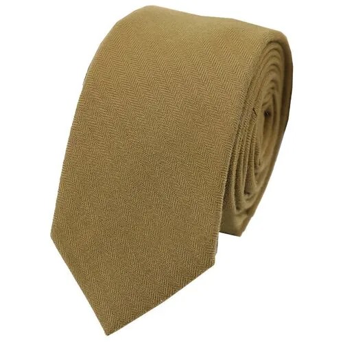 Узкий галстук для мужчины горчичный однотонный с текстурой елочка