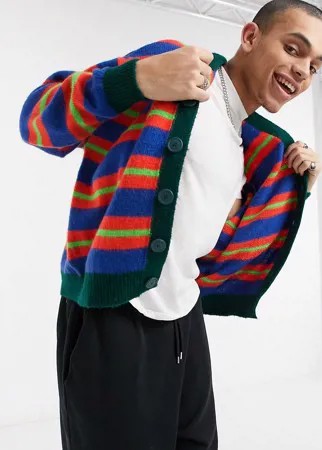 Трикотажный синий кардиган в полоску в стиле oversized ASOS DESIGN-Голубой