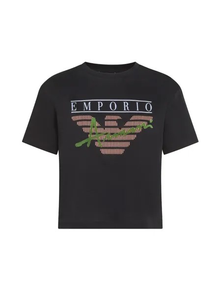 Emporio Armani хлопковая футболка с принтом и логотипом, черный