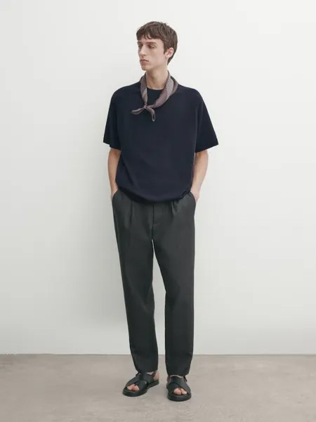 Трикотажная футболка из смесового хлопка с короткими рукавами Massimo Dutti, синий