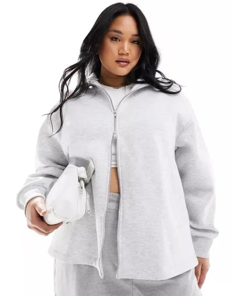 Серый свитшот на молнии с высоким воротником и молнией ASOS DESIGN Curve