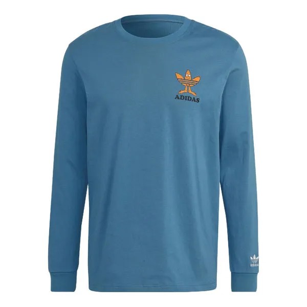 Футболка Adidas originals Logo Printing Pattern Round Neck Pullover Long Sleeves Blue T-Shirt, Синий