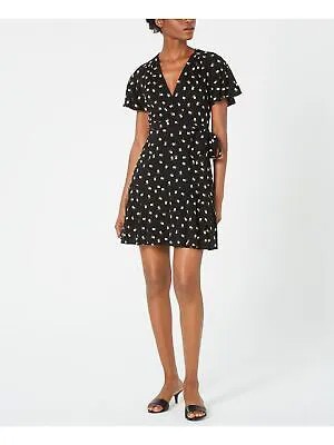 JILL STUART Женское черное мини-платье-футляр с короткими рукавами и V-образным вырезом с цветочным принтом 6