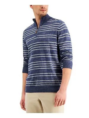 CLUBROOM Мужской низкий свитер в синюю полоску с воротником-стойкой, классический свитер с молнией на четверть XXL