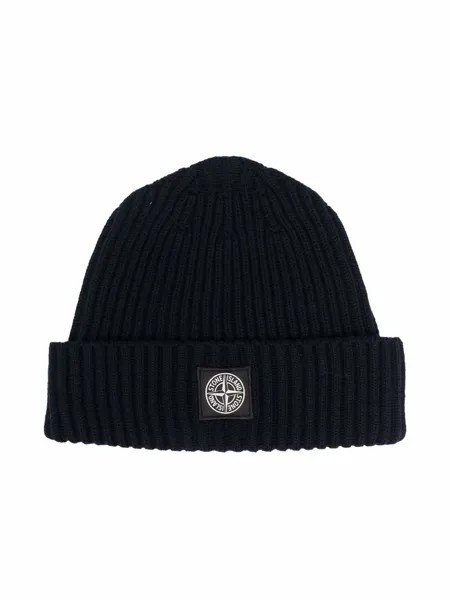 Stone Island Junior шапка бини с нашивкой-логотипом