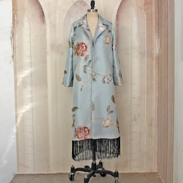 Пальто женское с цветочной вышивкой, элегантный кардиган с бахромой, в стиле Саудовской Аравии, хаки, в этническом стиле, Марокко, Пакистана,...