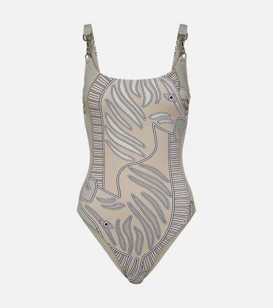 Купальник с принтом Tory Burch, зеленый