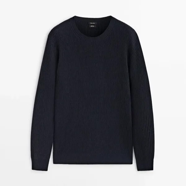 Свитер Massimo Dutti Textured Knit Long Sleeve, темно-синий