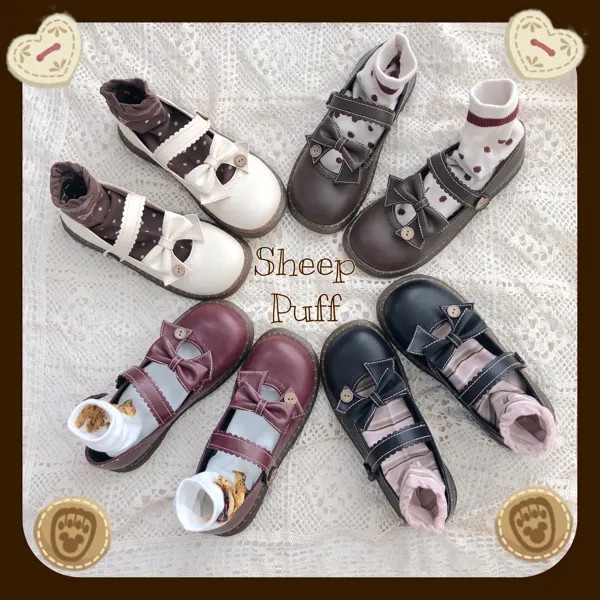 Японские туфли сладкой Лолиты, винтажные удобные женские туфли с круглым носком, Милая Кружевная обувь с бантом на пуговицах, искусственная кожа, кавайная женская обувь для косплея