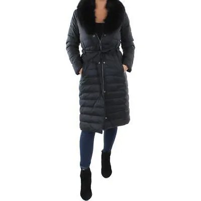 Женское черное стеганое пальто макси с отделкой из искусственного меха Tahari Верхняя одежда XXS BHFO 4065