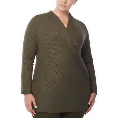 Женский зеленый свитер вафельной вязки с запахом Jones New York, рубашка плюс 1X BHFO 5868
