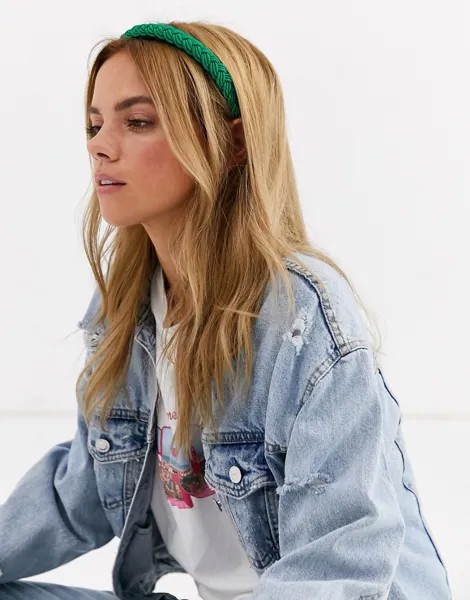 Темно-зеленый ободок на голову с плетением ASOS DESIGN