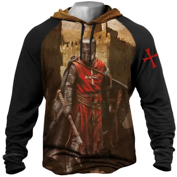 Винтажная мужская толстовка с капюшоном Templar Cross Panel с длинным рукавом