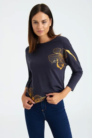 Блузка с модалом и узорами GreenPoint, желтый, индиго