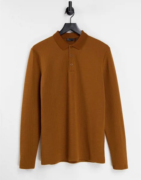 Светло-коричневая фактурная футболка-поло с длинными рукавами ASOS DESIGN-Коричневый цвет