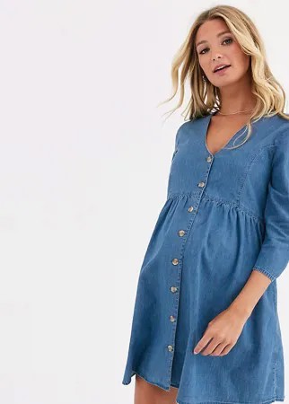 Синее джинсовое чайное платье ASOS DESIGN Maternity-Синий