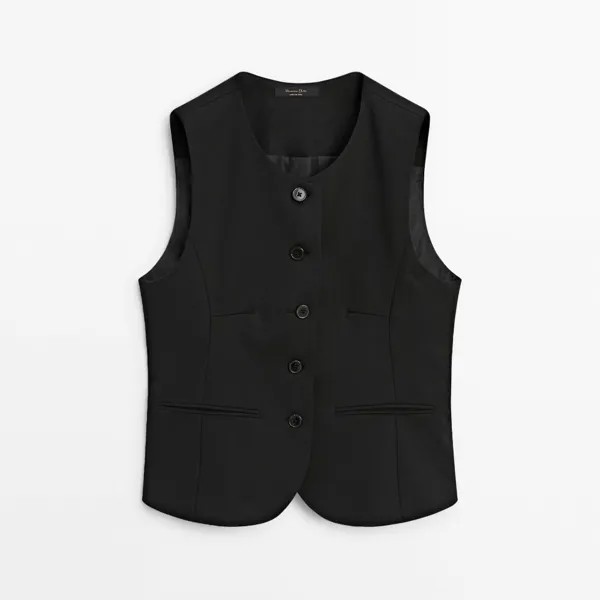 Жилет Massimo Dutti Cool Wool Blend Crew Neck, черный