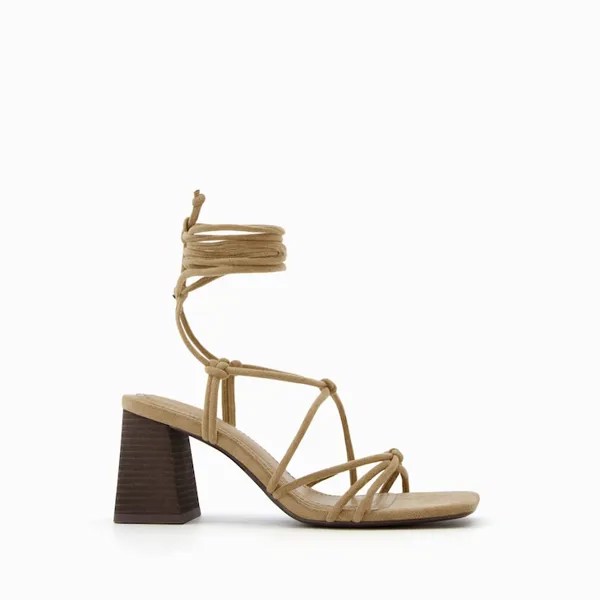 Босоножки Bershka Tied High-Heel With Knot Details, бежевый