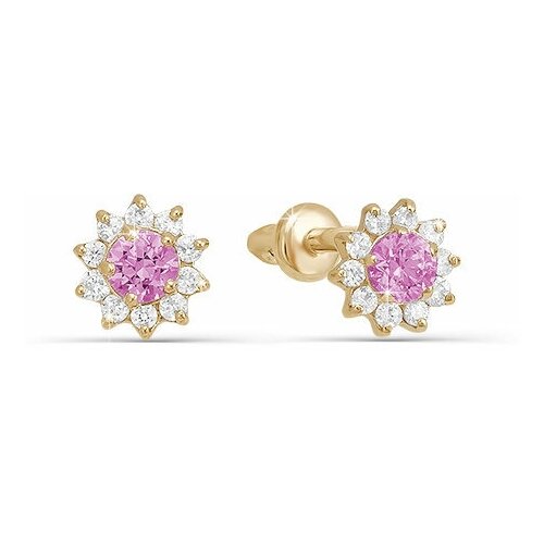 Серьги пусеты Infini, красное золото, 585 проба, фианит, белый, золотой