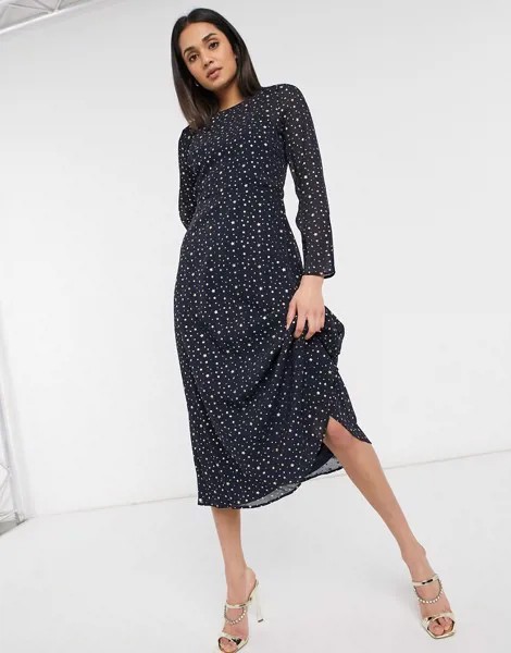 Темно-синее платье миди с фольгированными звездочками Urban Threads-Темно-синий