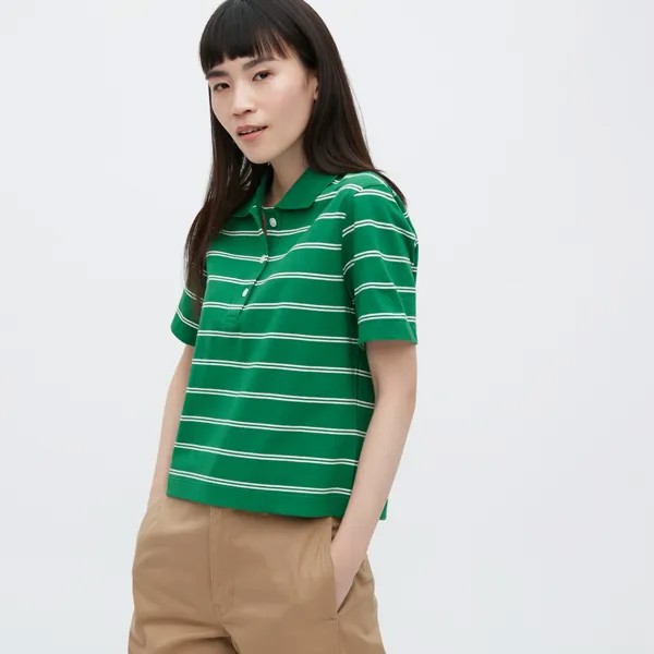 Женская рубашка-поло Uniqlo Hot Girl Polo в полоску, бирюзовый