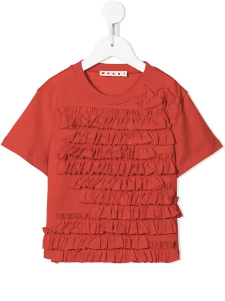 Marni Kids ruffled-front cotton T-shirt