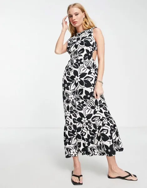 Однотонное платье миди большого размера с цветочным принтом Topshop