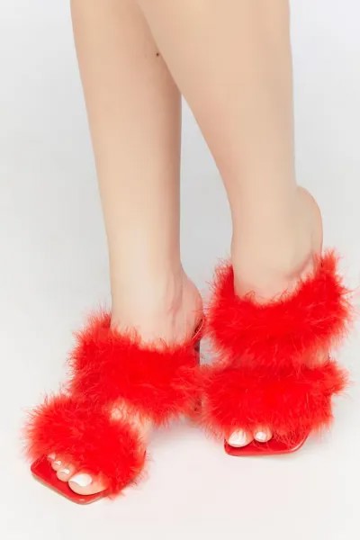 Туфли на каблуке с квадратным носком из искусственного пера Forever 21, красный