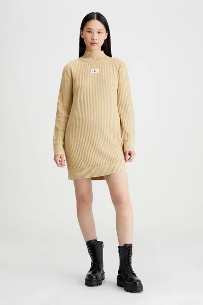 Платье-Пуловер в рубчик Calvin Klein Jeans, бежевый