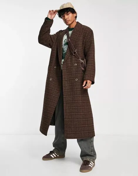 Коричневое пальто оверсайз в клетку ASOS
