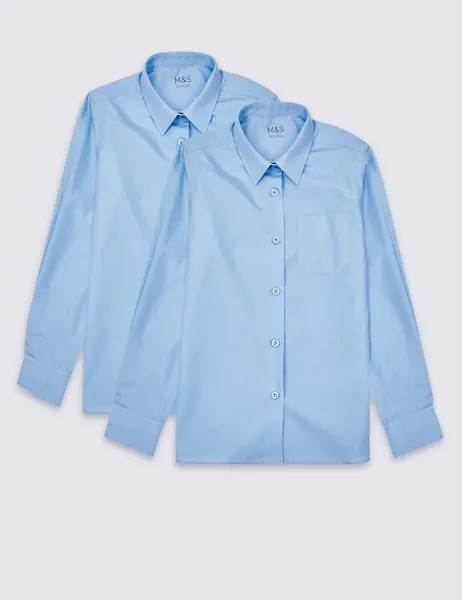 Блузка с технологией Non-Iron и длинным рукавом для девочки (2 шт)