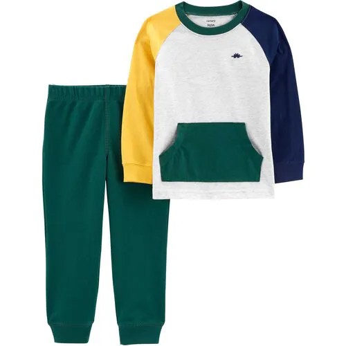 Комплект одежды  Carter's для мальчиков, брюки и лонгслив, повседневный стиль, карманы, без капюшона, пояс на резинке, размер 12M, мультиколор
