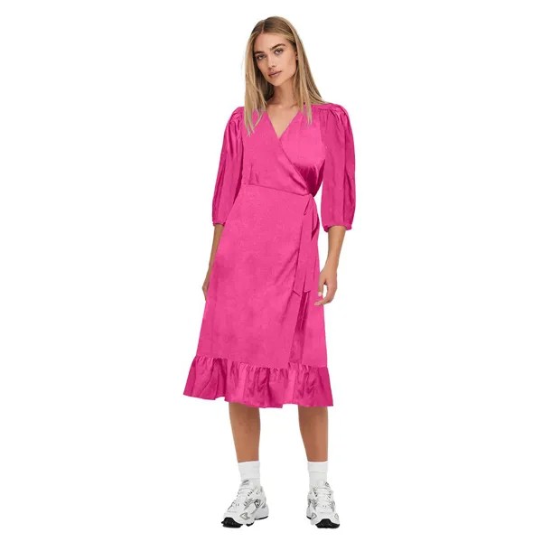 Платье Only Olivia Wrap Midi 3/4 Sleeve, розовый