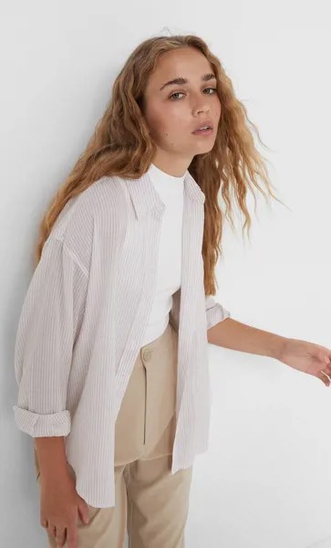 Stradivarius Рубашка Прямого Кроя В Полоску Цвет Камня M