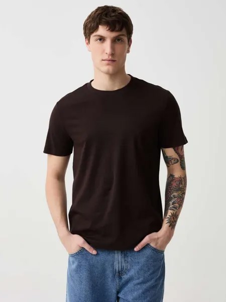 Футболка классического кроя премиум-класса из хлопка Ovs, цвет dark brown