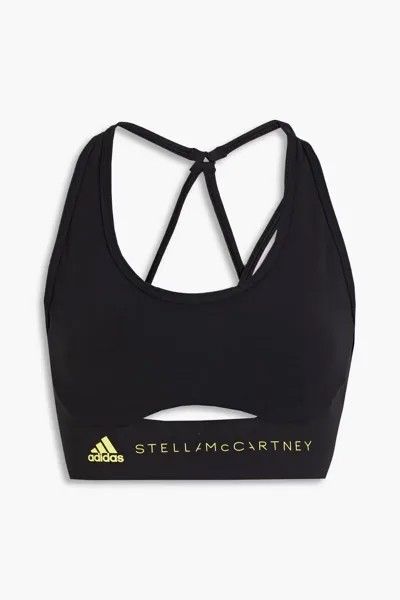 Спортивный бюстгальтер из модального джерси с вырезами и логотипом Adidas By Stella Mccartney, черный