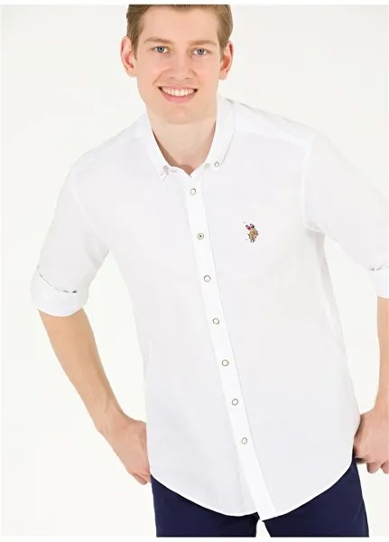 Белая мужская футболка с воротником на пуговицах U.S. Polo Assn.